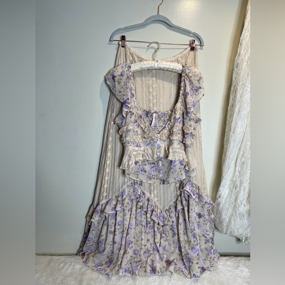 Free People Now & Then Romantic Lace Ruffles Vintage Skirt & Top Set XL - Picture 3 of 8